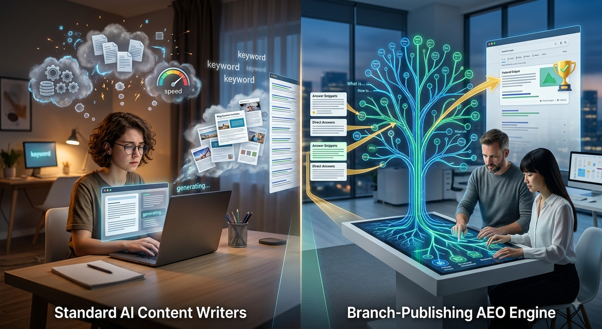 Best AI Content Writer Tools vs a Branch-Publishing AEO Engine: What Actually Gets You Found