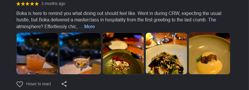Restaurant original Google review